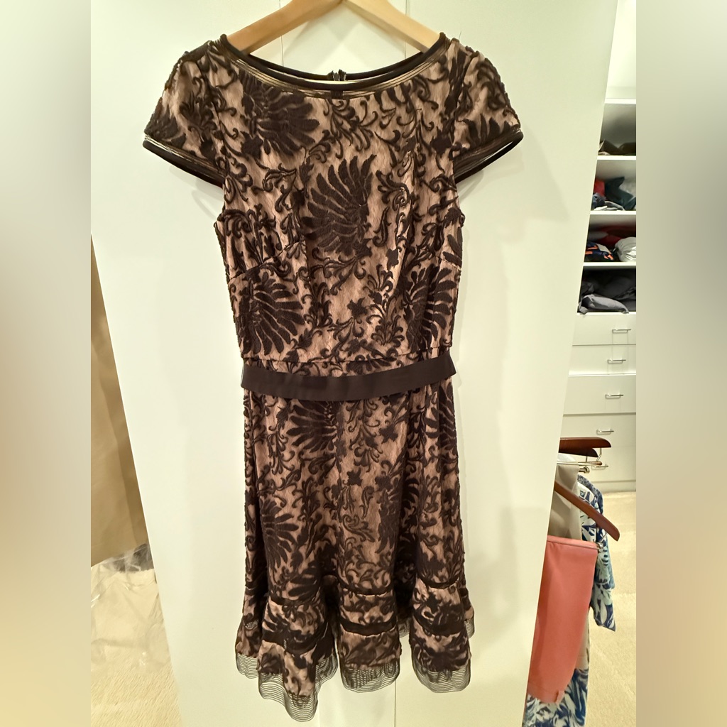 Tadashi Shoji Tan And Brown Fit And Flare Midi Dress